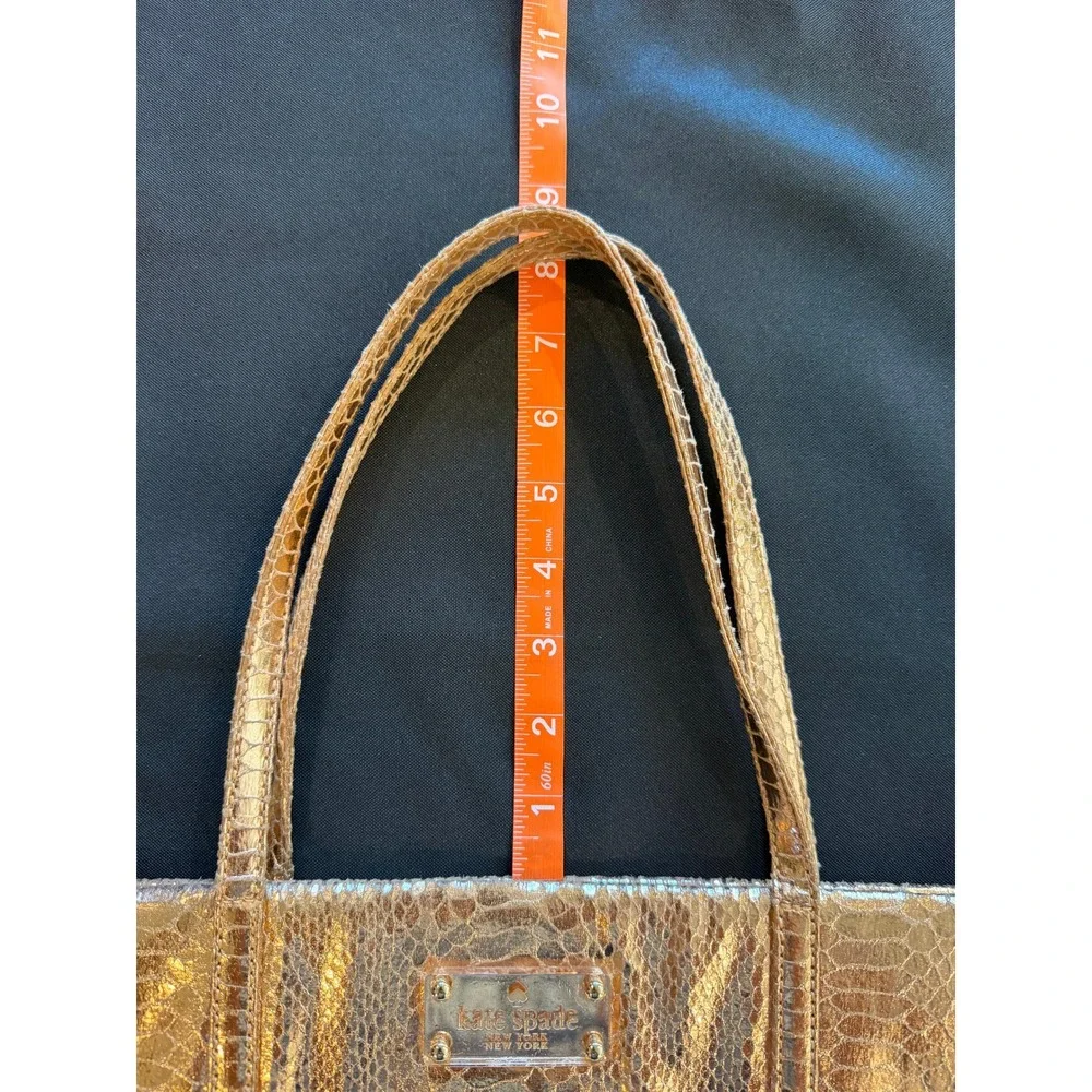 Vintage Kate Spade Gold Metallic Snakeskin Embossed Tote Bag Polka Dot Lining